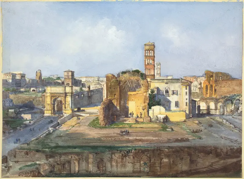 The Arch of Titus and the Temple of Venus and Rome near the Roman Forum av Ippolito Caffi