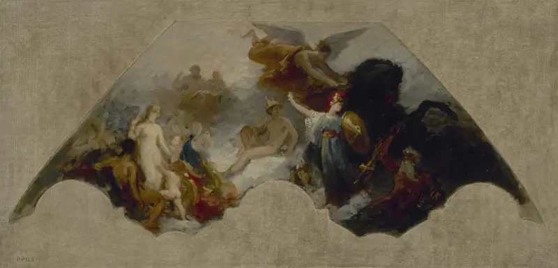 Minerve combattant la Force brutale devant l’Olympe réuni. av Isidore Pils