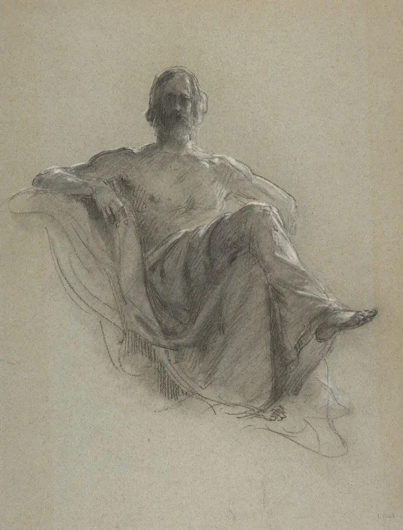 Seated Bearded Man, Nude to the Waist (Jupiter Seated) av Isidore Pils