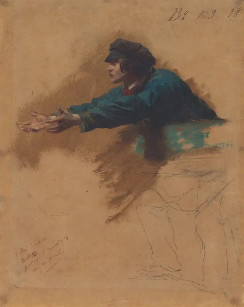 Young Man Leaning Forward with Outstretched Arms (Study for Soldiers Distributing Bread to the Poor) av Isidore Pils