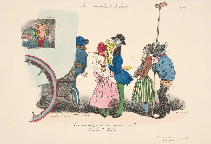 Daily transformations, no. 20; How will these people go on it too, Omnibus!! Madame! av J. J. Grandville