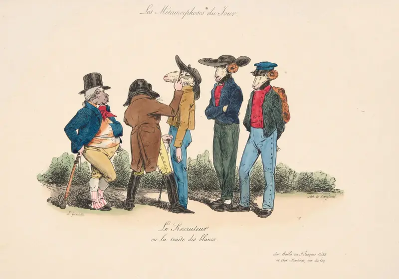 Tägliche Verwandlungen; Der Rekrutierer, oder Handel mit Weißen von J. J. Grandville