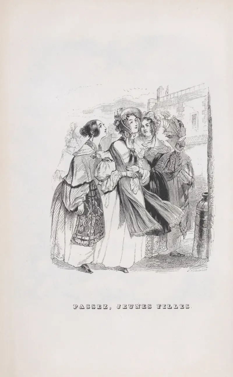 Unga flickor som passerar av J. J. Grandville