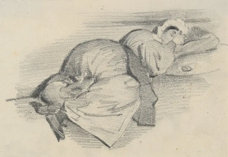 Kvinna sovande på marken av J. J. Grandville