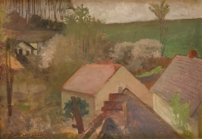 Landskap med hus på landet av Jacek Malczewski