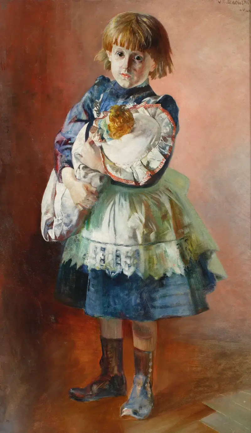 Porträtt av Julia, konstnärens dotter, med docka av Jacek Malczewski
