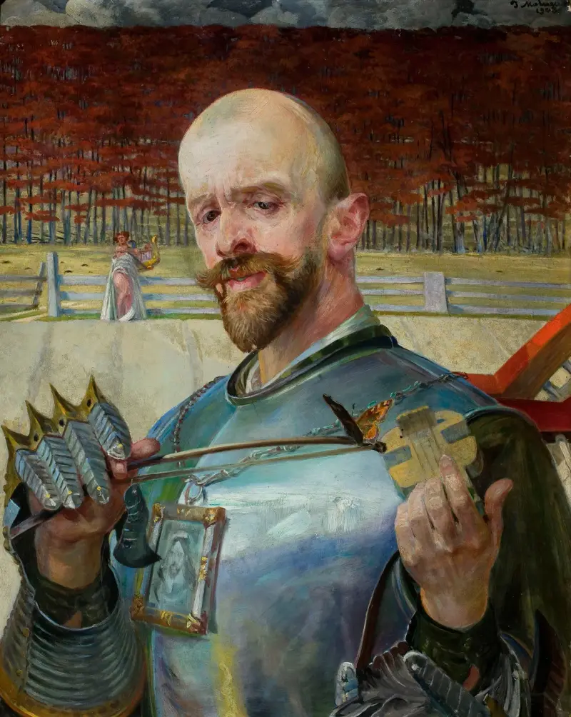 Självporträtt i rustning med fioler av Jacek Malczewski