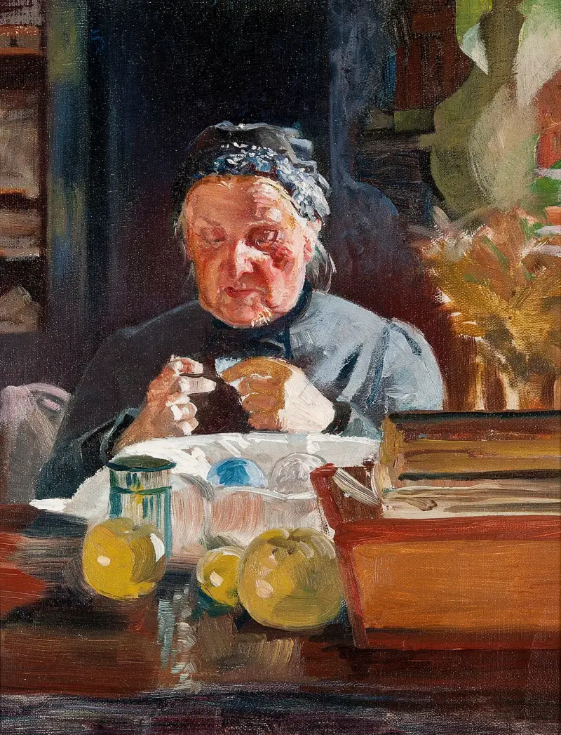 Kvinna vid bord, skiss av Jacek Malczewski
