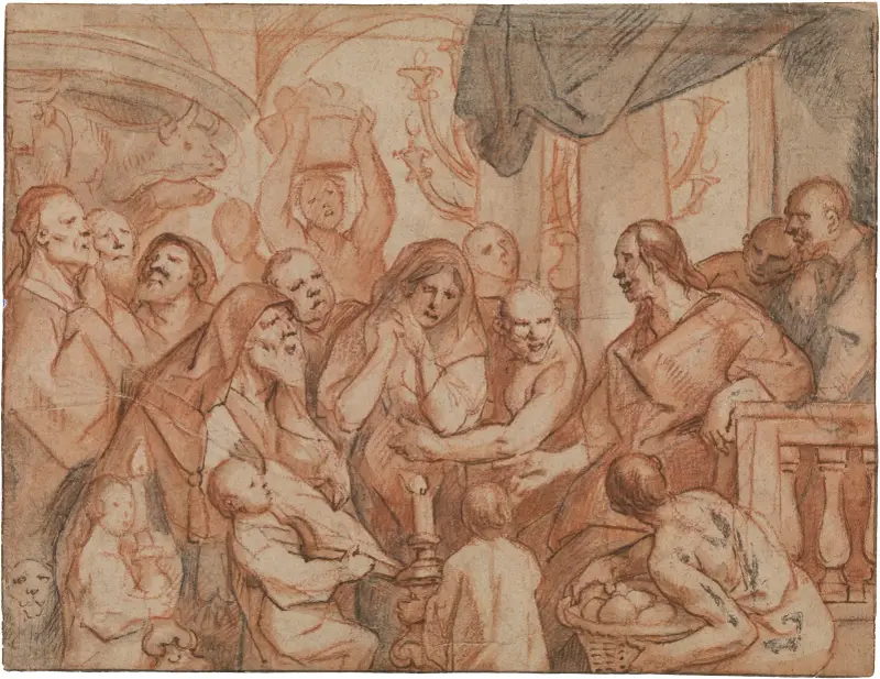 Kristus och äktenskapsbryterskan av Jacob Jordaens