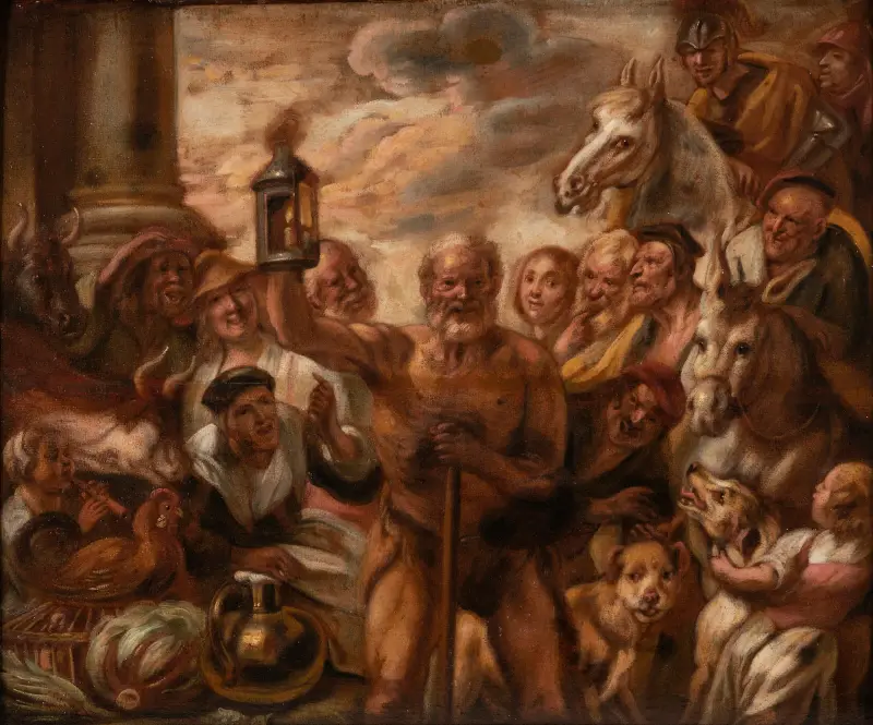 Diogenes söker en ärlig man av Jacob Jordaens