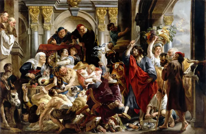 Jesus driver ut tempelhandlarna av Jacob Jordaens