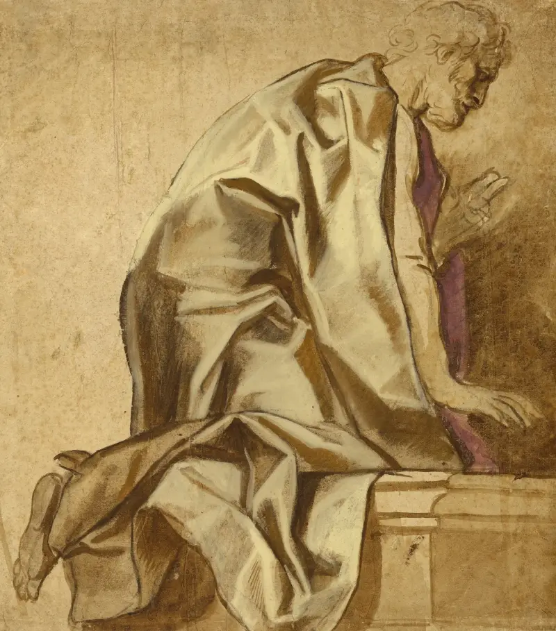 Knäböjande man, vänd åt höger av Jacob Jordaens