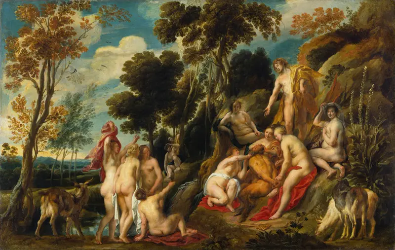 Nymfer som skär av Pans skägg av Jacob Jordaens