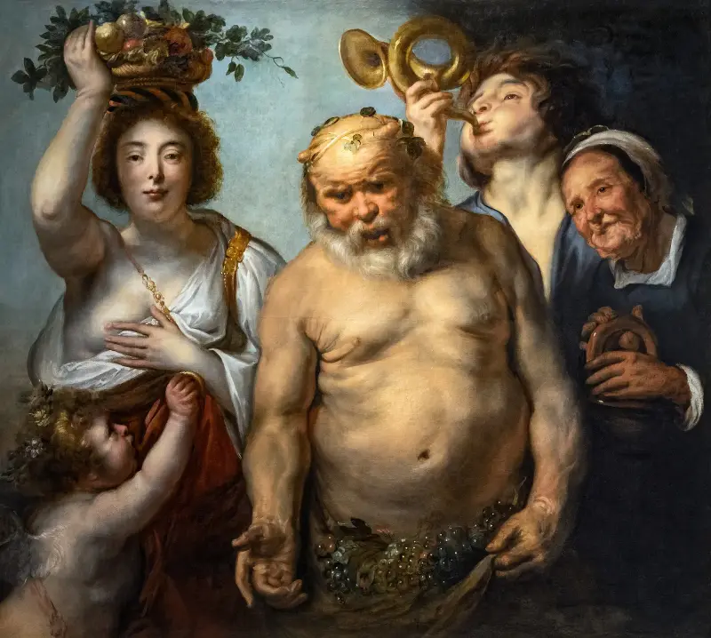 Silenus och de fyra årstiderna av Jacob Jordaens