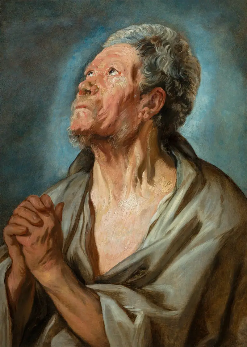 Studie av en gammal man med knäppta händer av Jacob Jordaens
