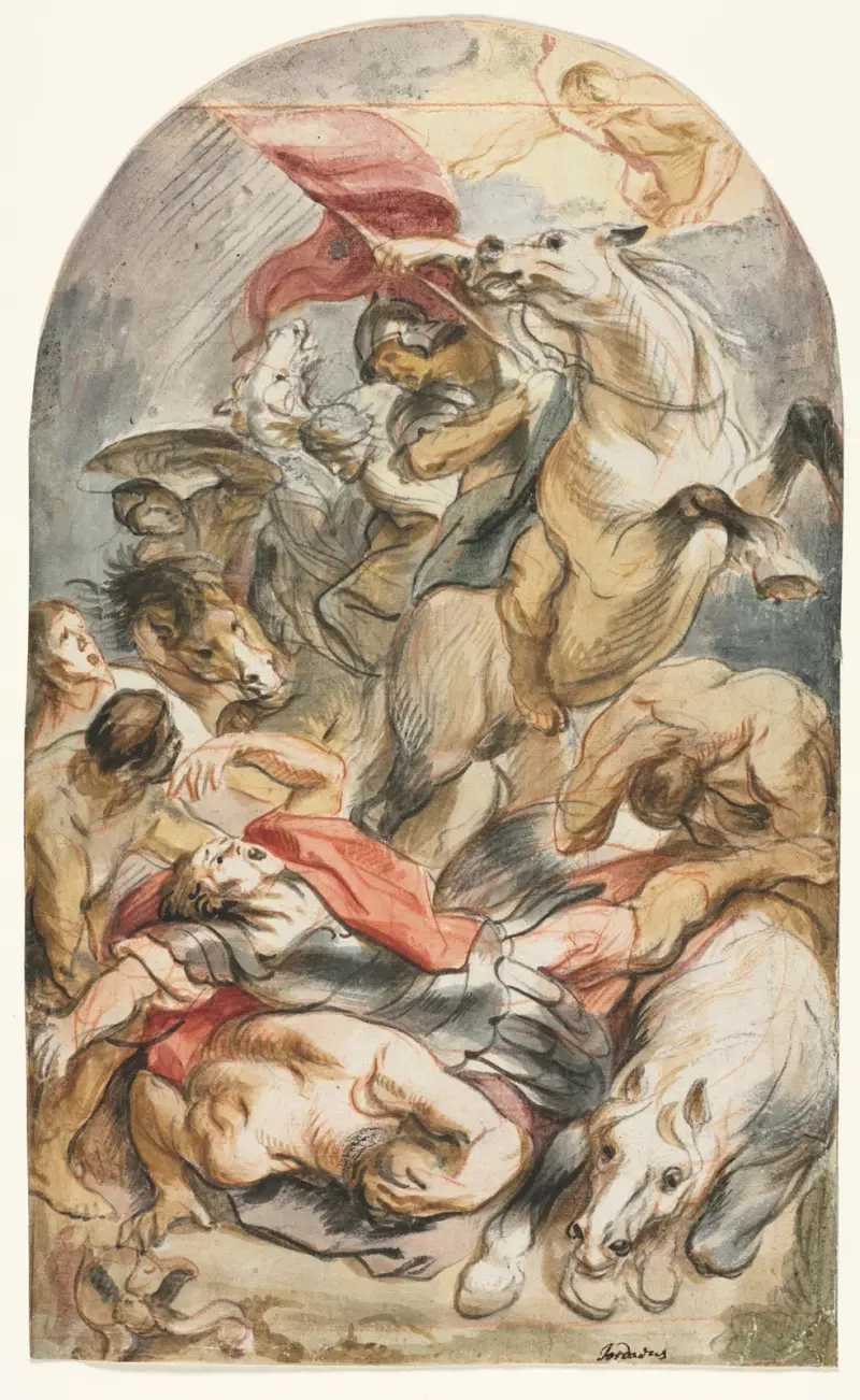 Sauls omvändelse med ryttare och fana av Jacob Jordaens