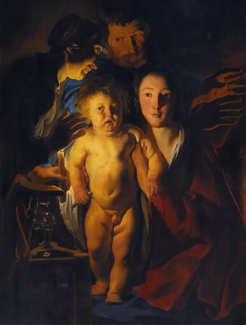 Den heliga familjen vid levande ljus av Jacob Jordaens