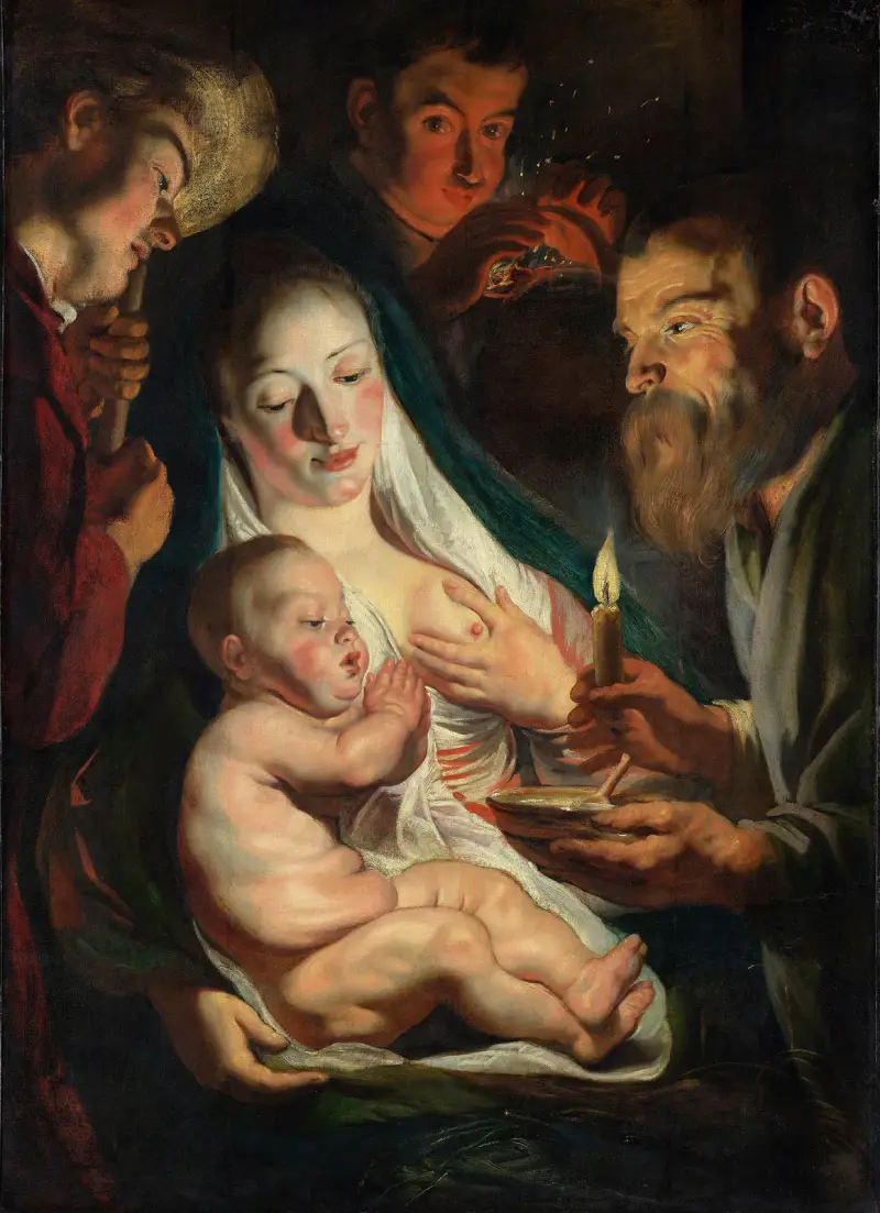 Den heliga familjen med herdar av Jacob Jordaens