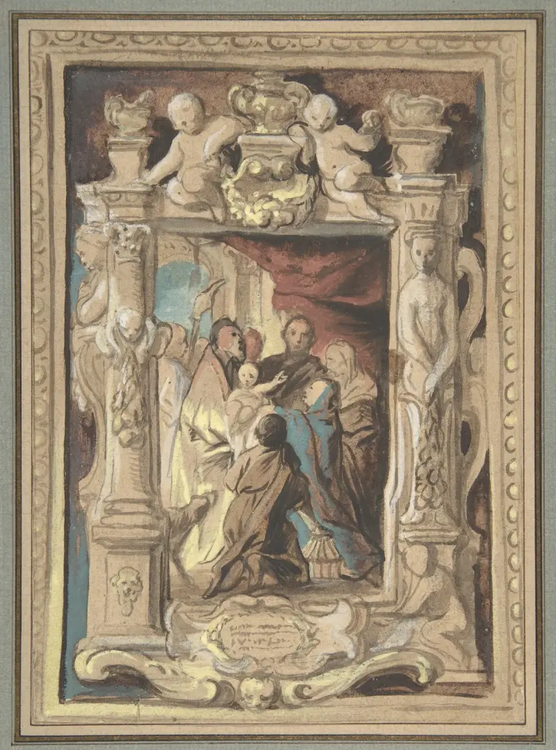 Framställningen i templet, med skiss till en skulpterad ram av Jacob Jordaens