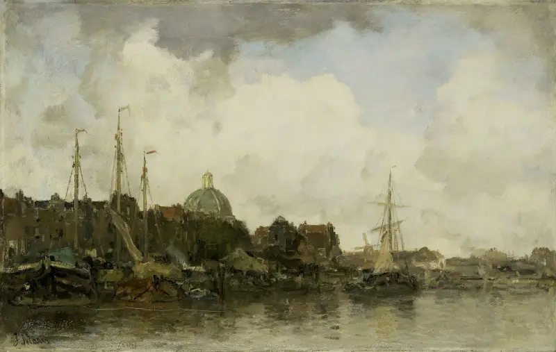 Stadsvy med kupolkyrka av Jacob Maris