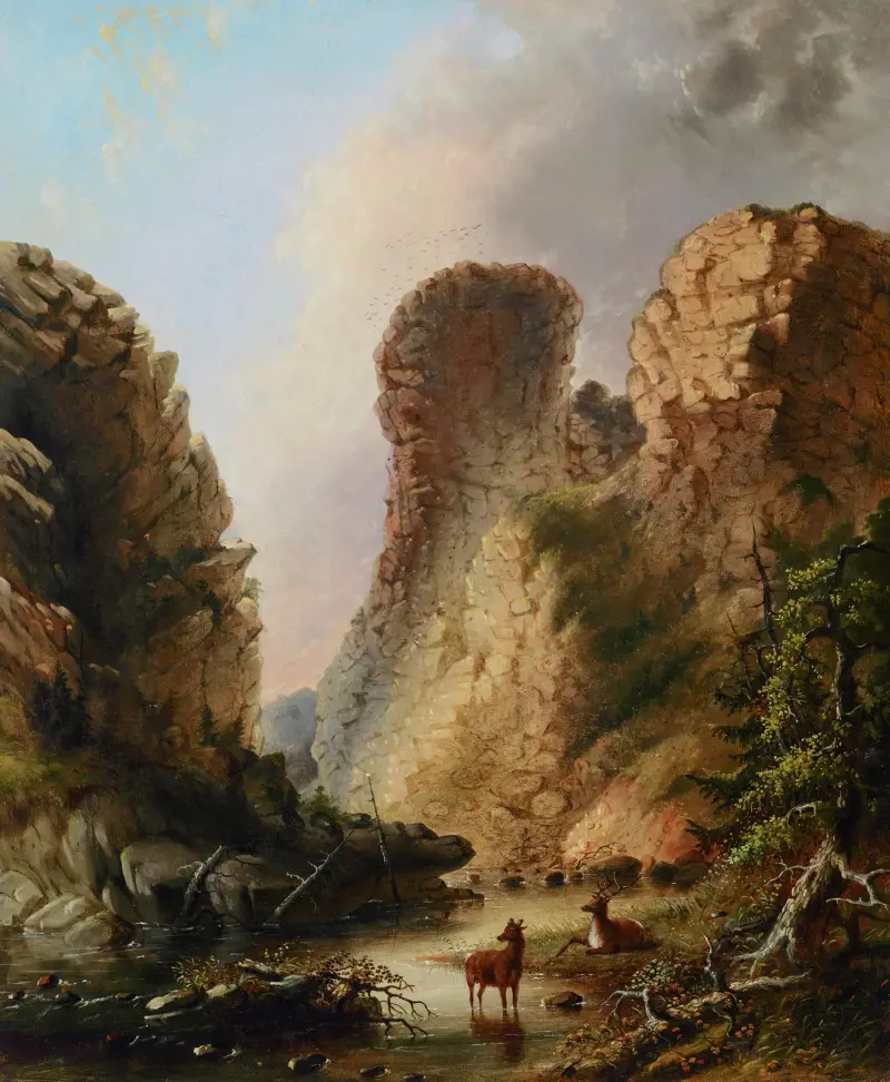 Deer by the River, Wyoming av Alfred Jacob Miller