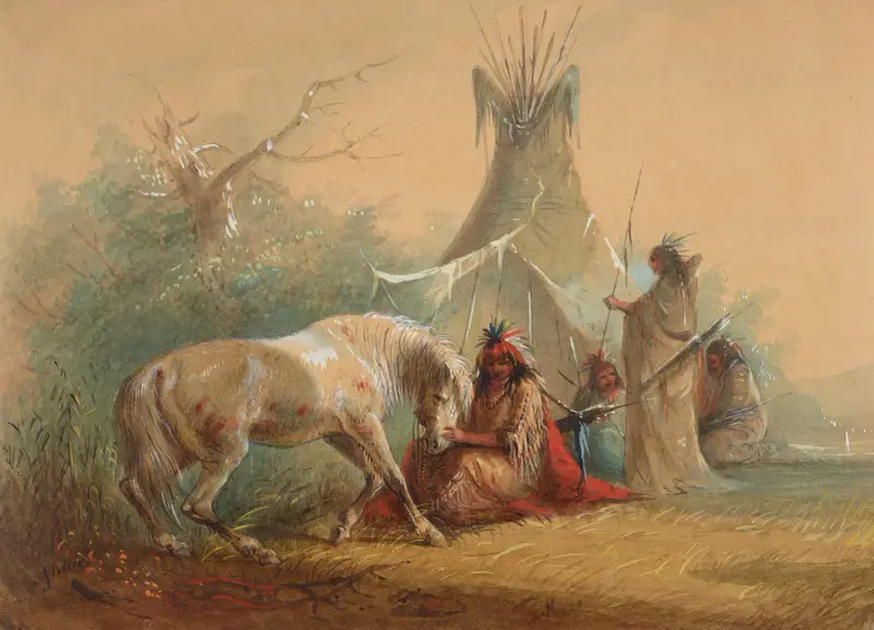 Indian Caressing his Horse av Alfred Jacob Miller