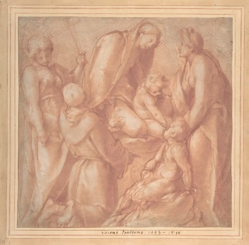 Virgin and Child with Saint Elizabeth, the Infant Baptist, Saint Anthony of Padua, and a Female Martyr av Pontormo (Jacopo Carucci)