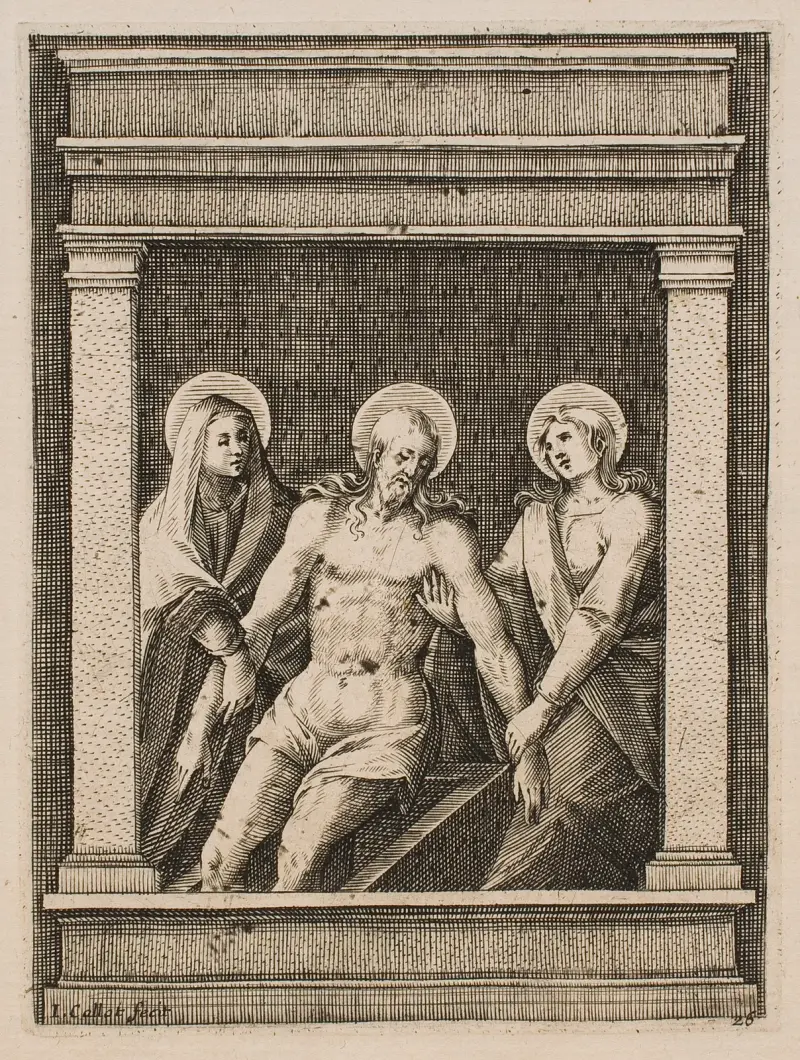 Jesus stödd av Jungfrun och Johannes av Jacques Callot