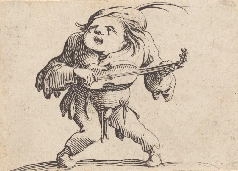 Le bancal jouant de la guitar av Jacques Callot