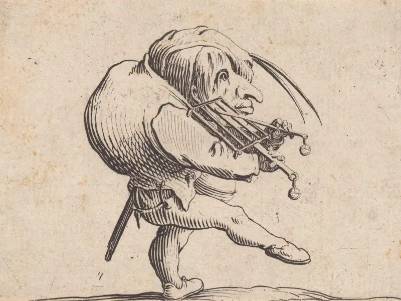 L’homme dansant en râclant un gril en guise de violon av Jacques Callot