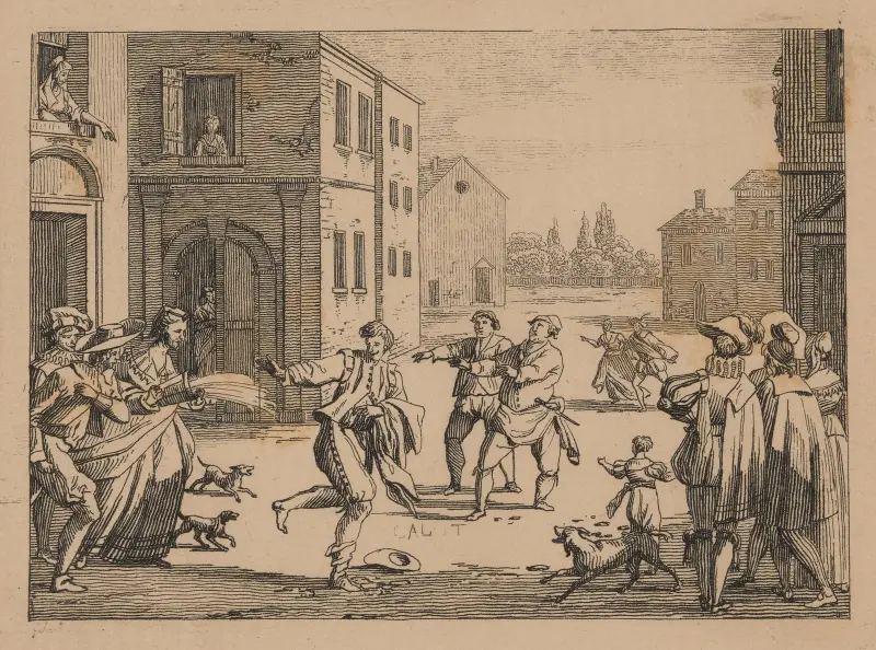 Das Leben des verlorenen Sohnes – Der verlorene Sohn ist verarmt und wird aus dem Wirtshaus vertrieben von Jacques Callot