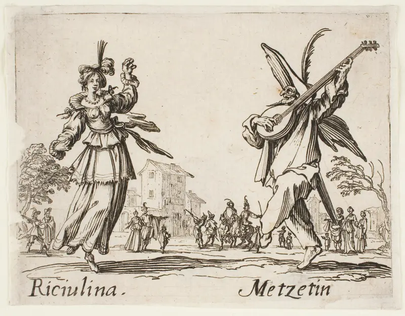 Riciulina and Metzetin av Jacques Callot