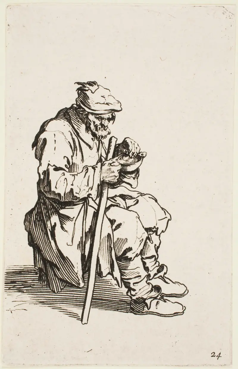 Sittande tiggare som äter av Jacques Callot