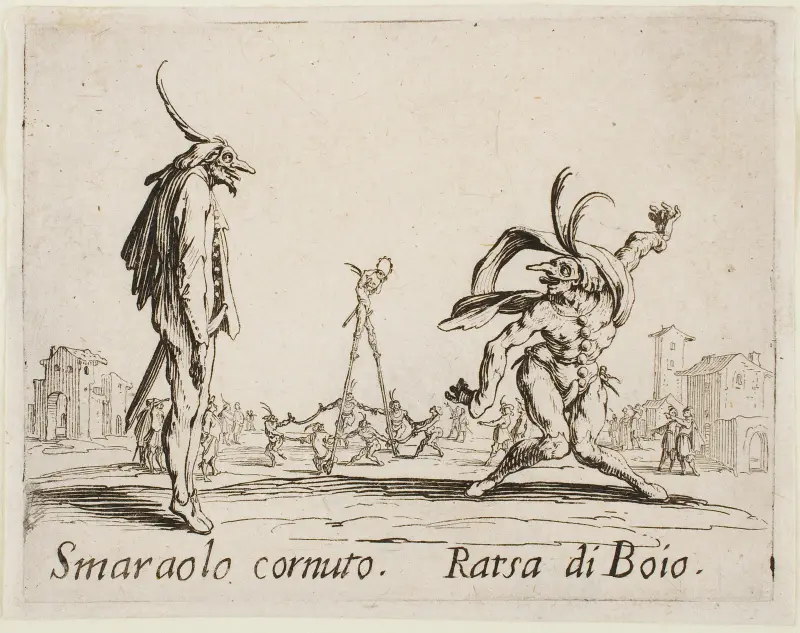 Smaraolo Cornuto and Ratsa di Boio av Jacques Callot