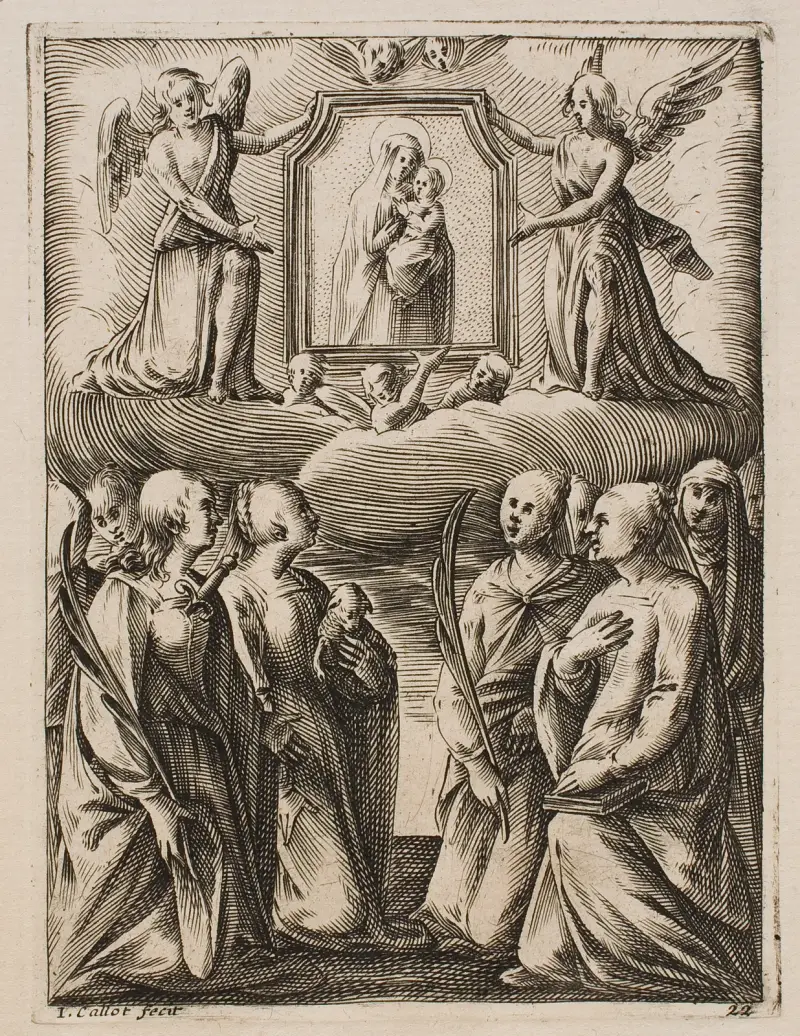 Tillbedjan av Jungfrun och Barnet av Jacques Callot