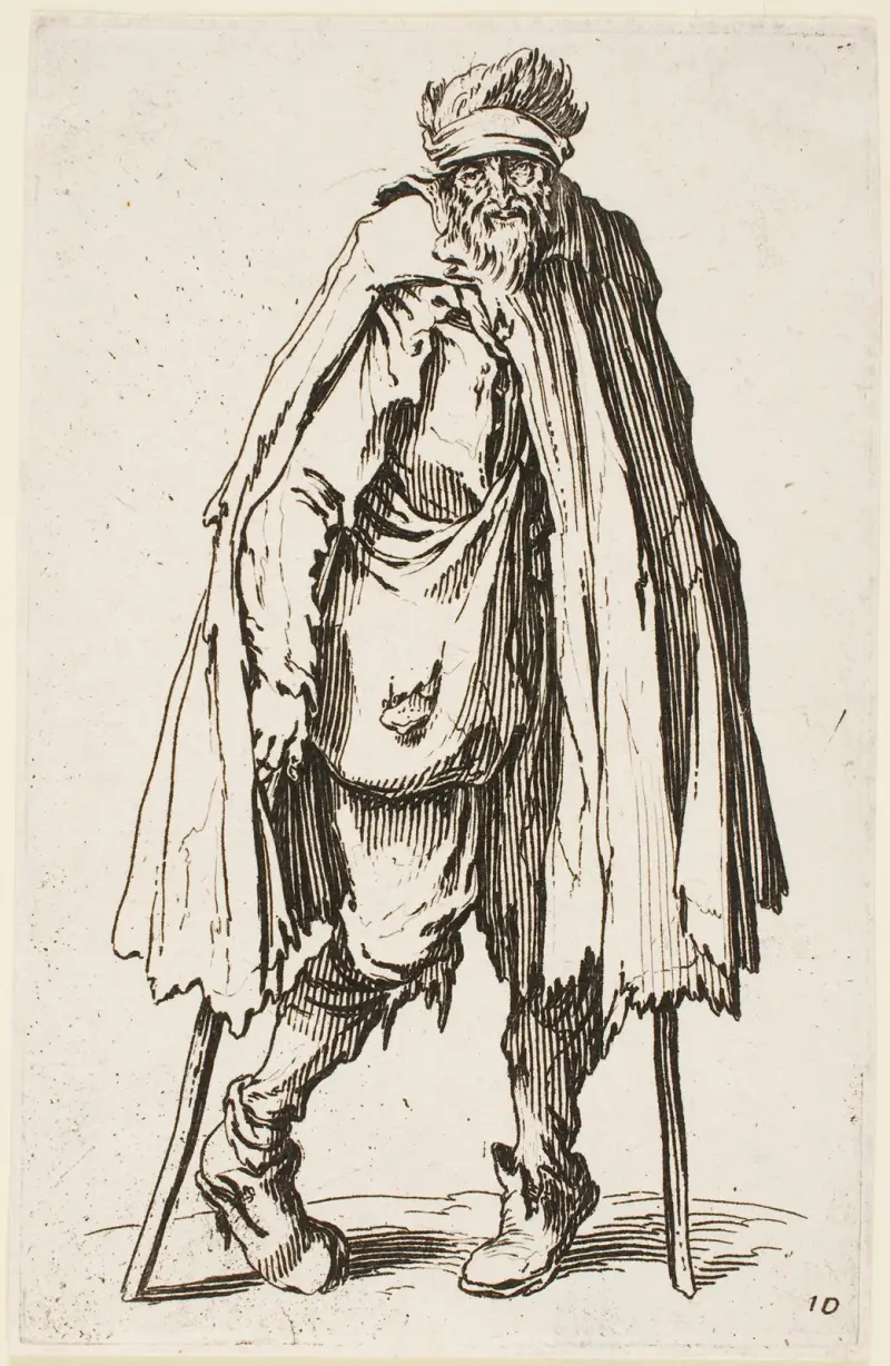 Tiggaren på kryckor som bär en säck av Jacques Callot