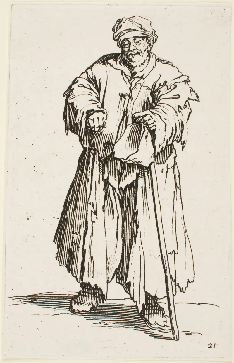 Tiggaren med nedslagna ögon av Jacques Callot