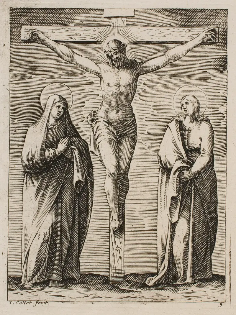 Den heliga jungfrun och sankt Johannes vid korsets fot av Jacques Callot