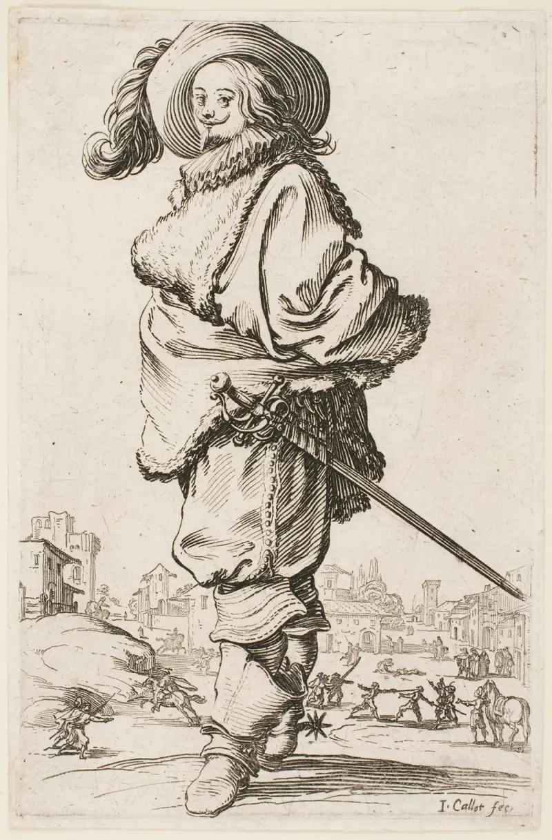 Der Adel Lothringens – Gentleman im pelzbesetzten Mantel, 1620 – Nr. 1 von Jacques Callot