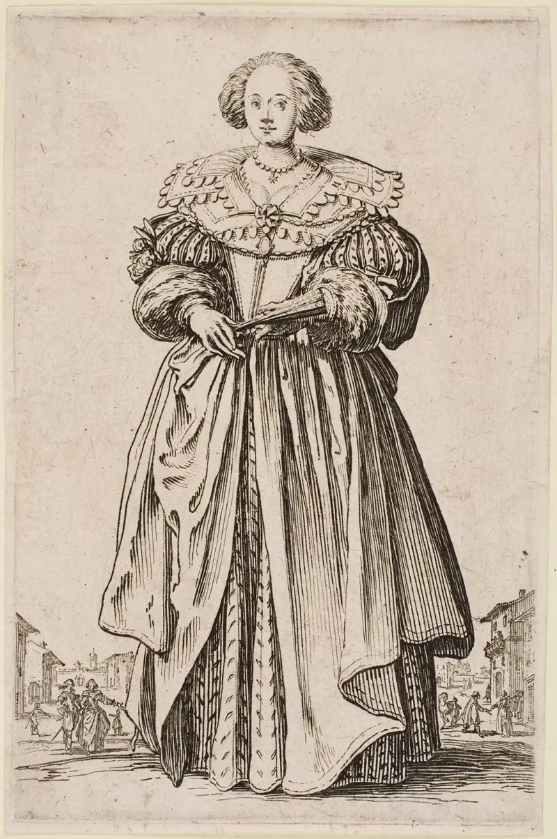 Lorrains adel – Dam med solfjäder av Jacques Callot