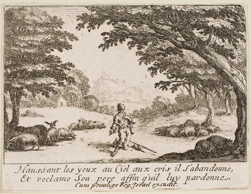 Den förlorade sonen söker förbarmande av Jacques Callot