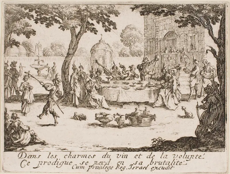 Den förlorade sonen förstör sin förmögenhet av Jacques Callot