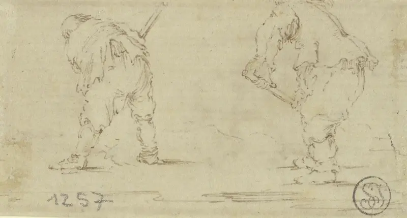 Två bönder sedda bakifrån under skörden av Jacques Callot
