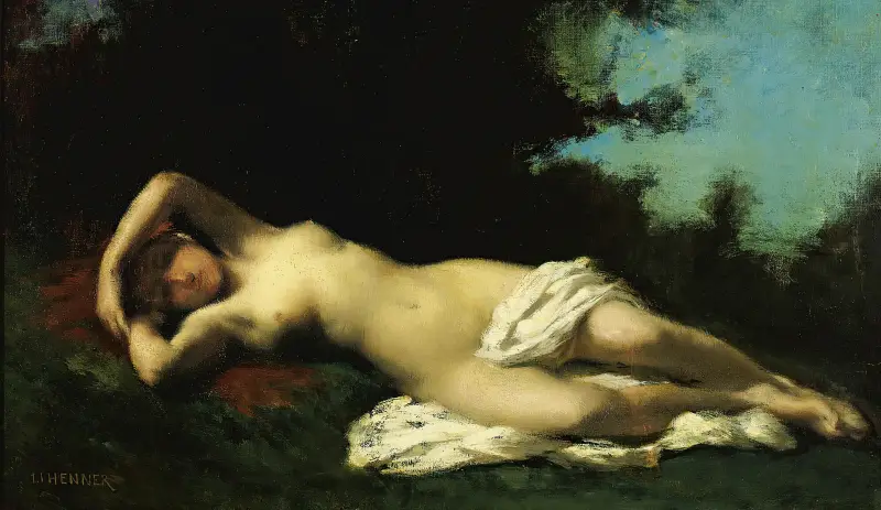 En nymf i ett skogslandskap av Jean-Jacques Henner