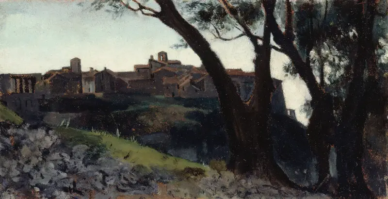 Paysage d’Italie. Village au crépuscule av Jean-Jacques Henner