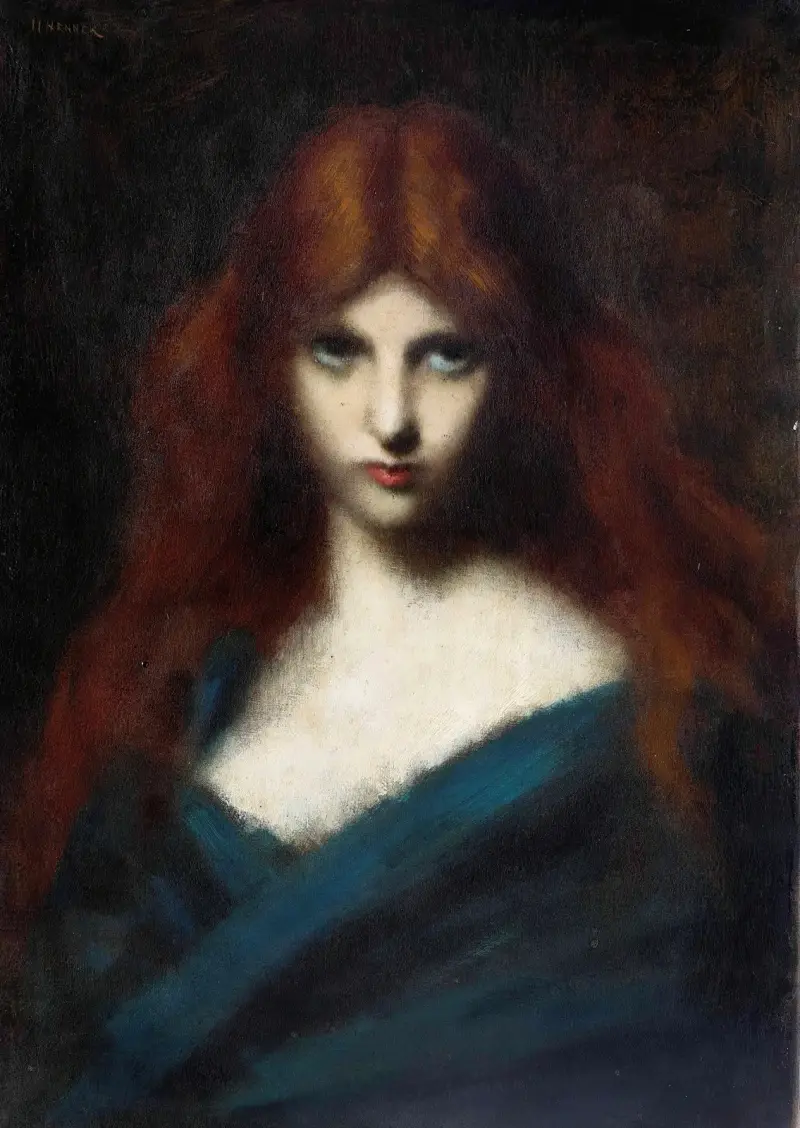 Porträtt av ung flicka med rött hår av Jean-Jacques Henner