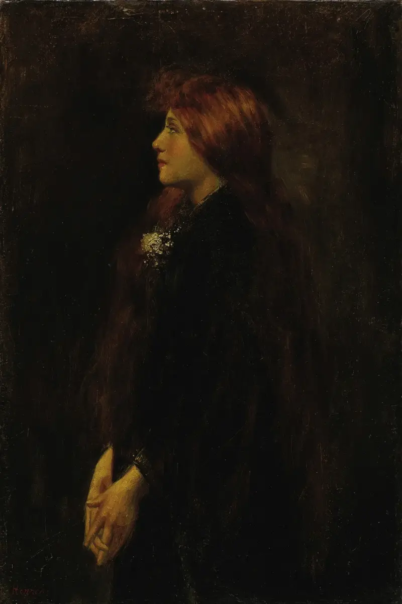 Porträtt, rödhårig skönhet i profil av Jean-Jacques Henner