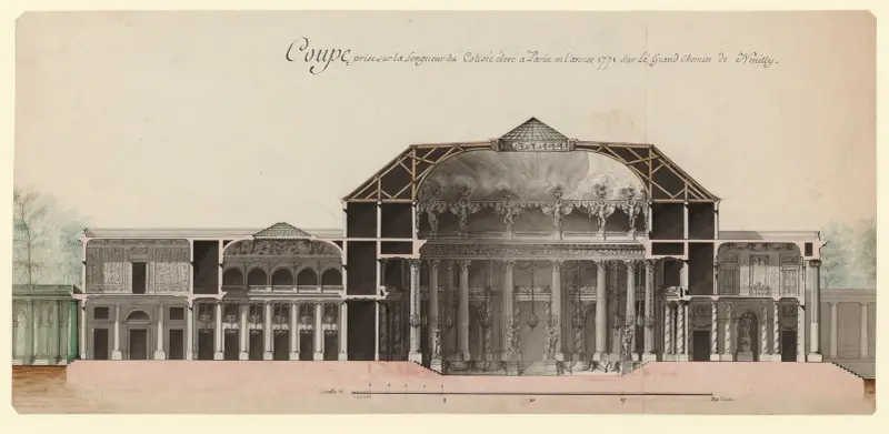 Genomskärning längs Colisée uppfört i Paris år 1771 vid stora vägen till Neuilly av Jean Jacques Lequeu
