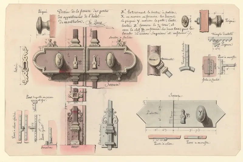 Dessin de la ferrure des portes des appartemens (sic) de l’hôtel de Montholon av Jean Jacques Lequeu