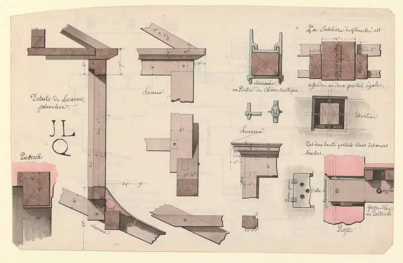 Détails de lucarne, planchée av Jean Jacques Lequeu